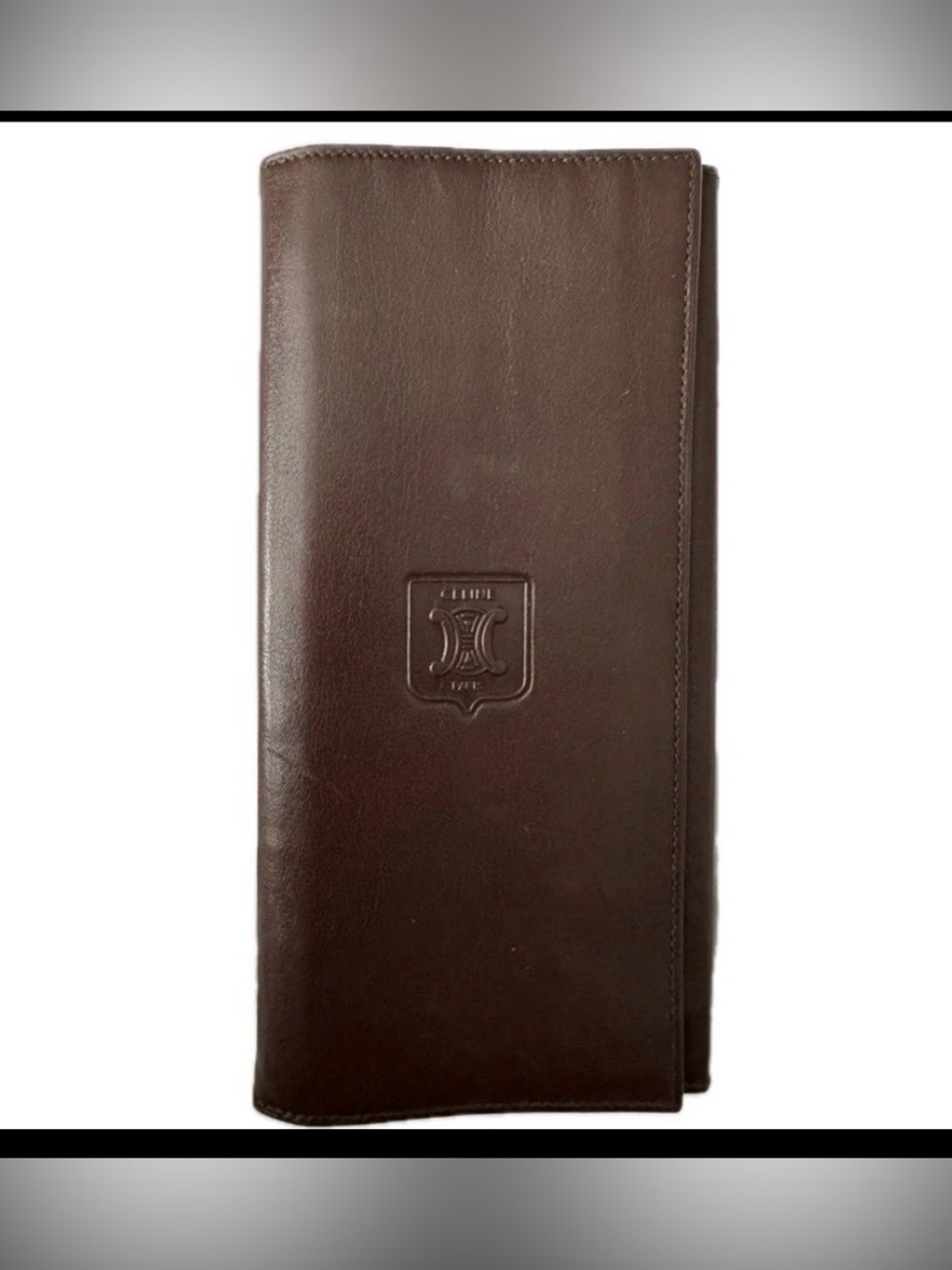 Authentic Vintage Celine Brown Smooth Leather Long Slim Bifold Wallet Triomphe